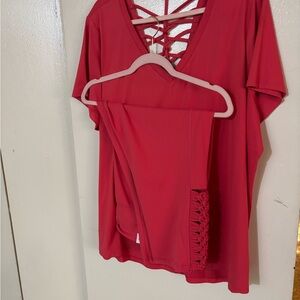 Salmon colored Lace-Up Back Top and Capri Leggings Set